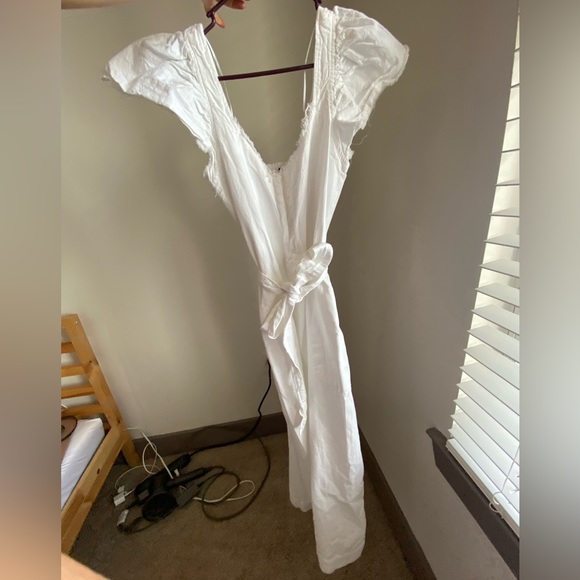 Zara White Rustic Denim Raw Hem Ruffled Cap Sleeve Belted Jumpsuit Playsuit XS - Picture 9 of 13